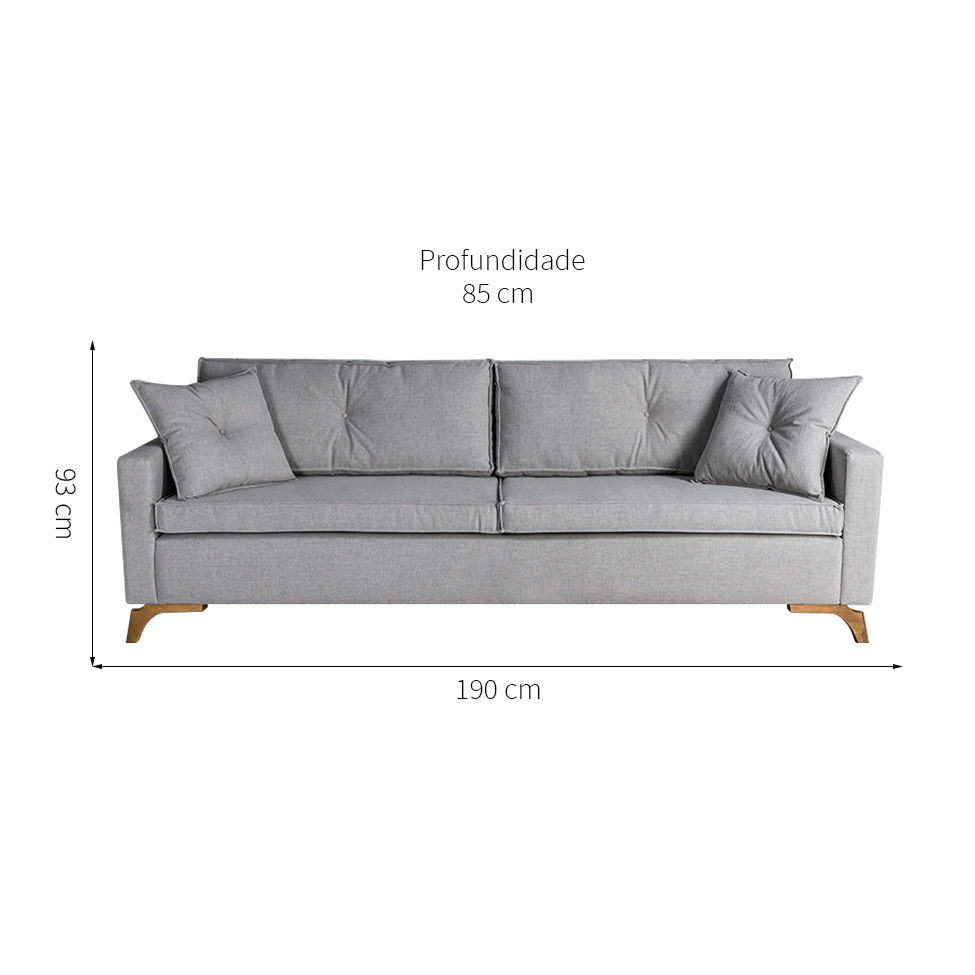Sofá 3 Lugares Viena Linho Cinza 190 cm
