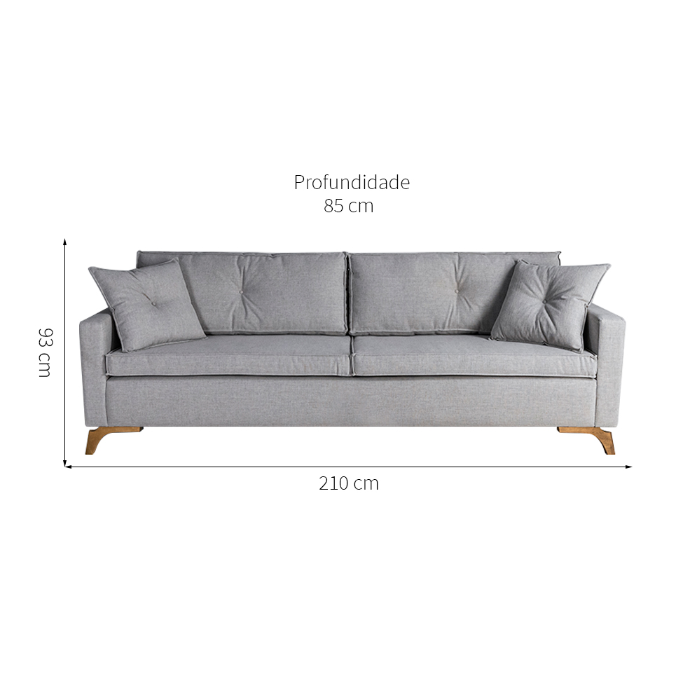 Sofá 3 Lugares Viena Linho Cinza 210 cm