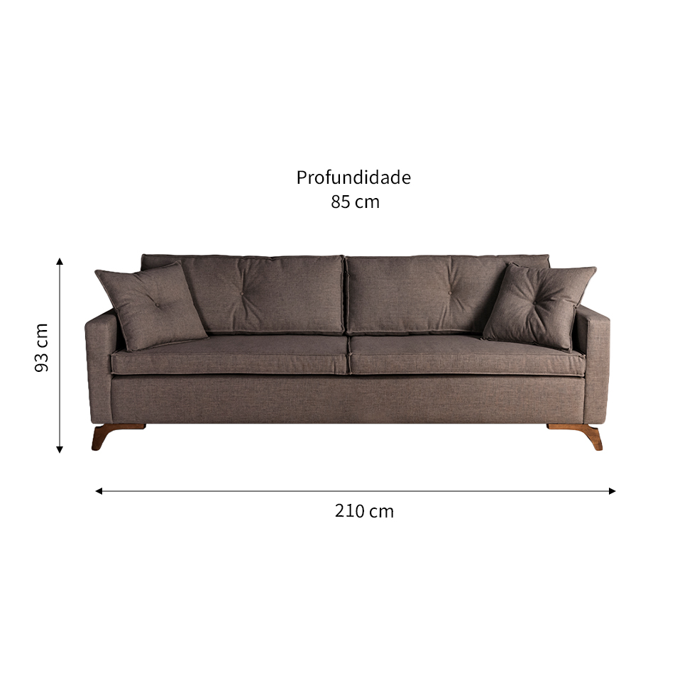 Sofá 3 Lugares Viena Veludo Marrom 210 cm