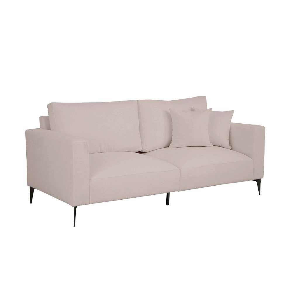 Sofá 3 Lugares com Molas Ensacadas 200 cm e Puff Unne Bouclé Bege