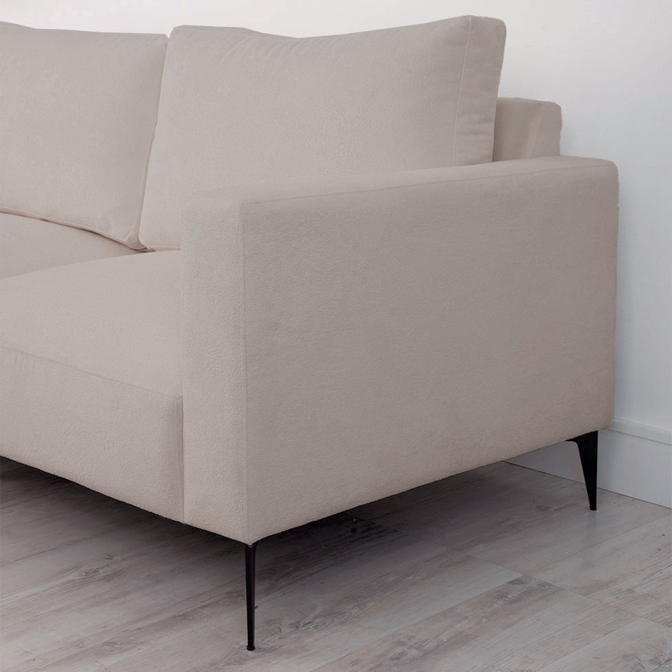 Sofá 3 Lugares com Molas Ensacadas 200 cm e Puff Unne Bouclé Bege