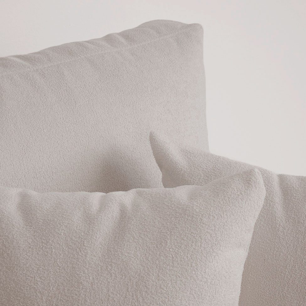 Sofá 3 Lugares com Molas Ensacadas 200 cm e Puff Unne Bouclé Bege