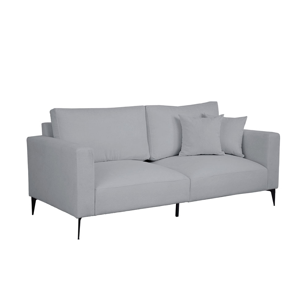 Sofá 3 Lugares com Molas Ensacadas 200 cm e Puff Unne Bouclé Cinza