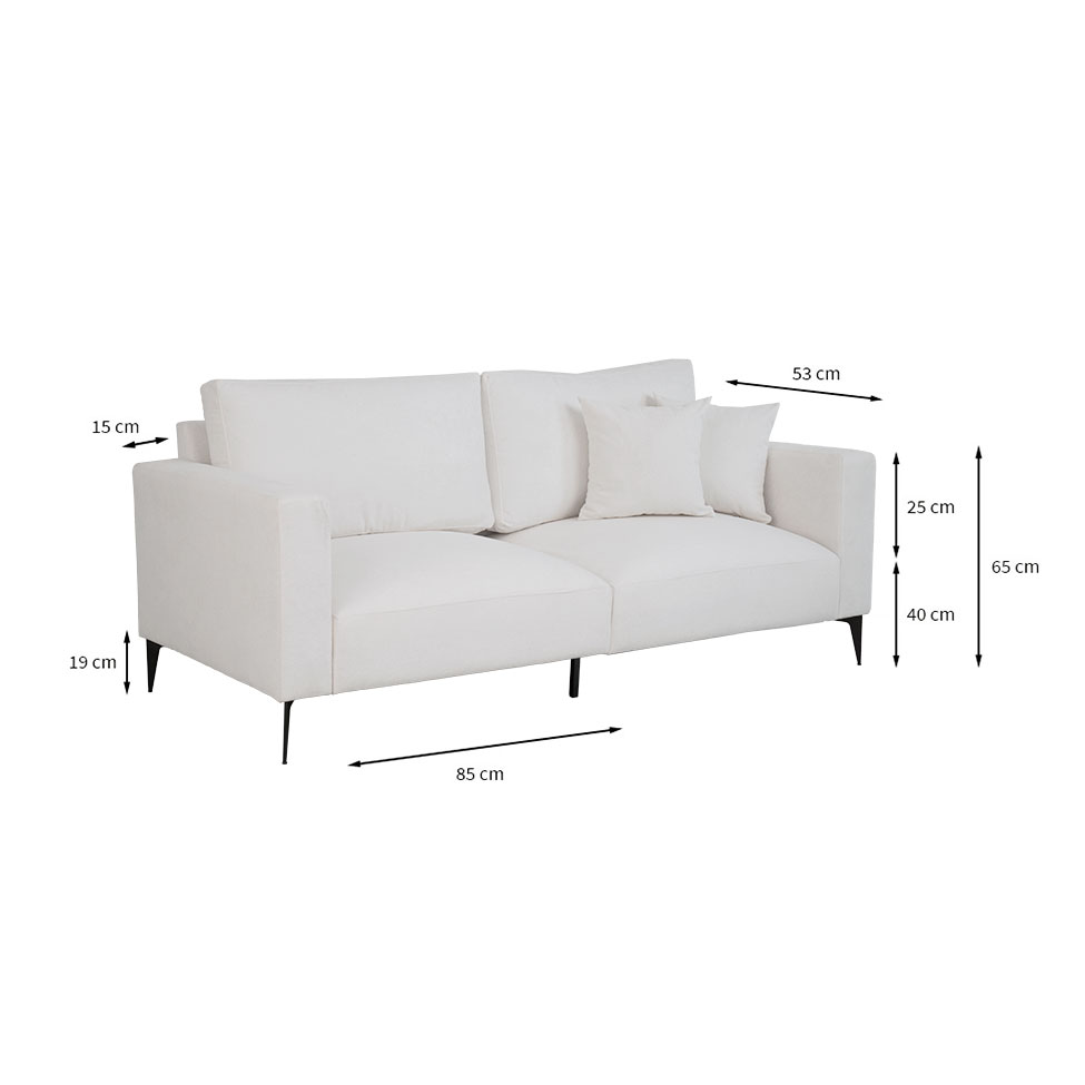 Sofá 3 Lugares com Molas Ensacadas 200 cm e Puff Unne Bouclé Off White