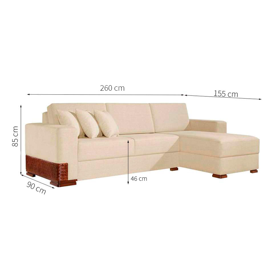 Sofá 4 Lugares Bretanha com Chaise Direito Linho Bege