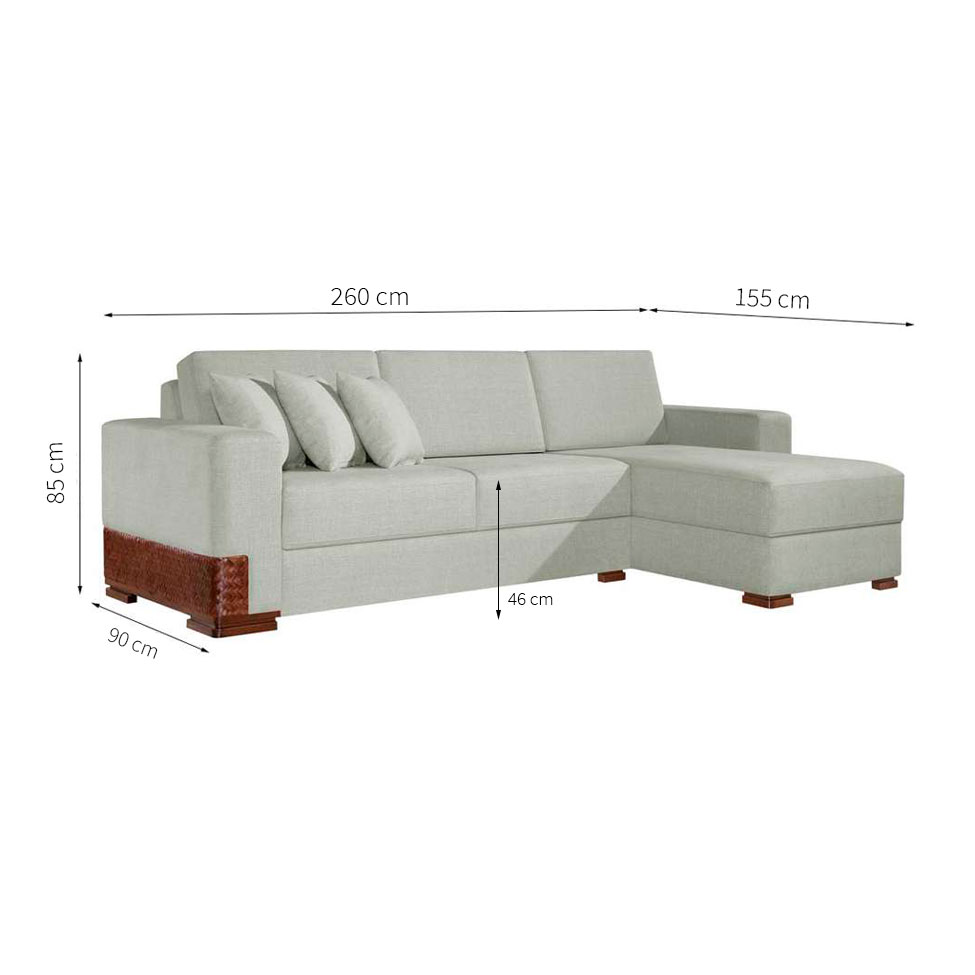 Sofá 4 Lugares Bretanha com Chaise Direito Linho Cinza