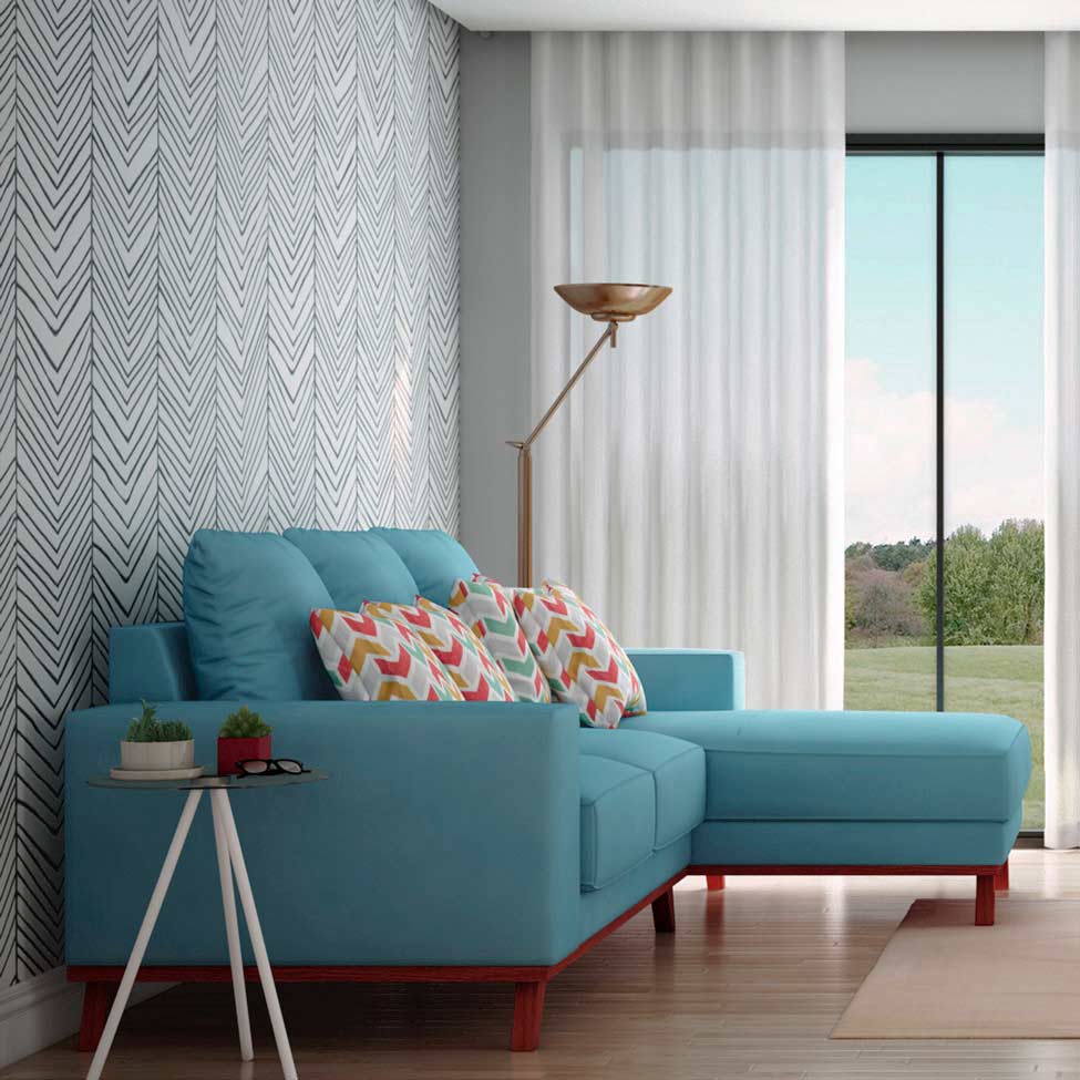 Sofá 4 Lugares Lombok com Chaise Direito Poliéster Azul