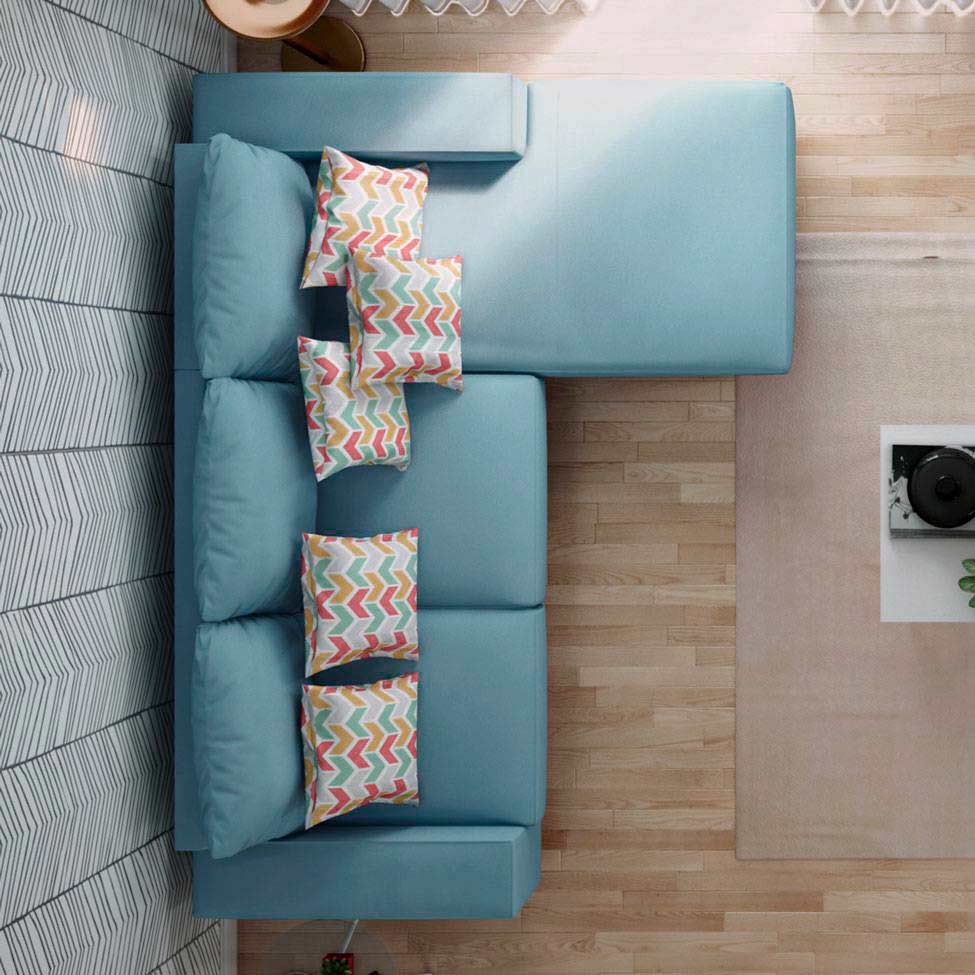 Sofá 4 Lugares Lombok com Chaise Direito Poliéster Azul