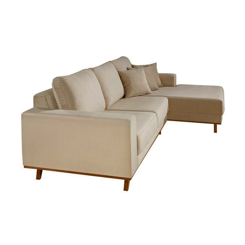 Sofá 4 Lugares Lombok com Chaise Direito Veludo Bege