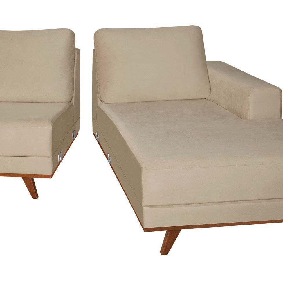 Sofá 4 Lugares Lombok com Chaise Direito Veludo Bege