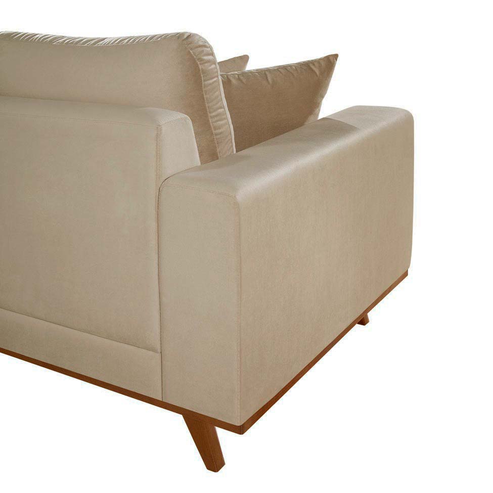 Sofá 4 Lugares Lombok com Chaise Direito Veludo Bege