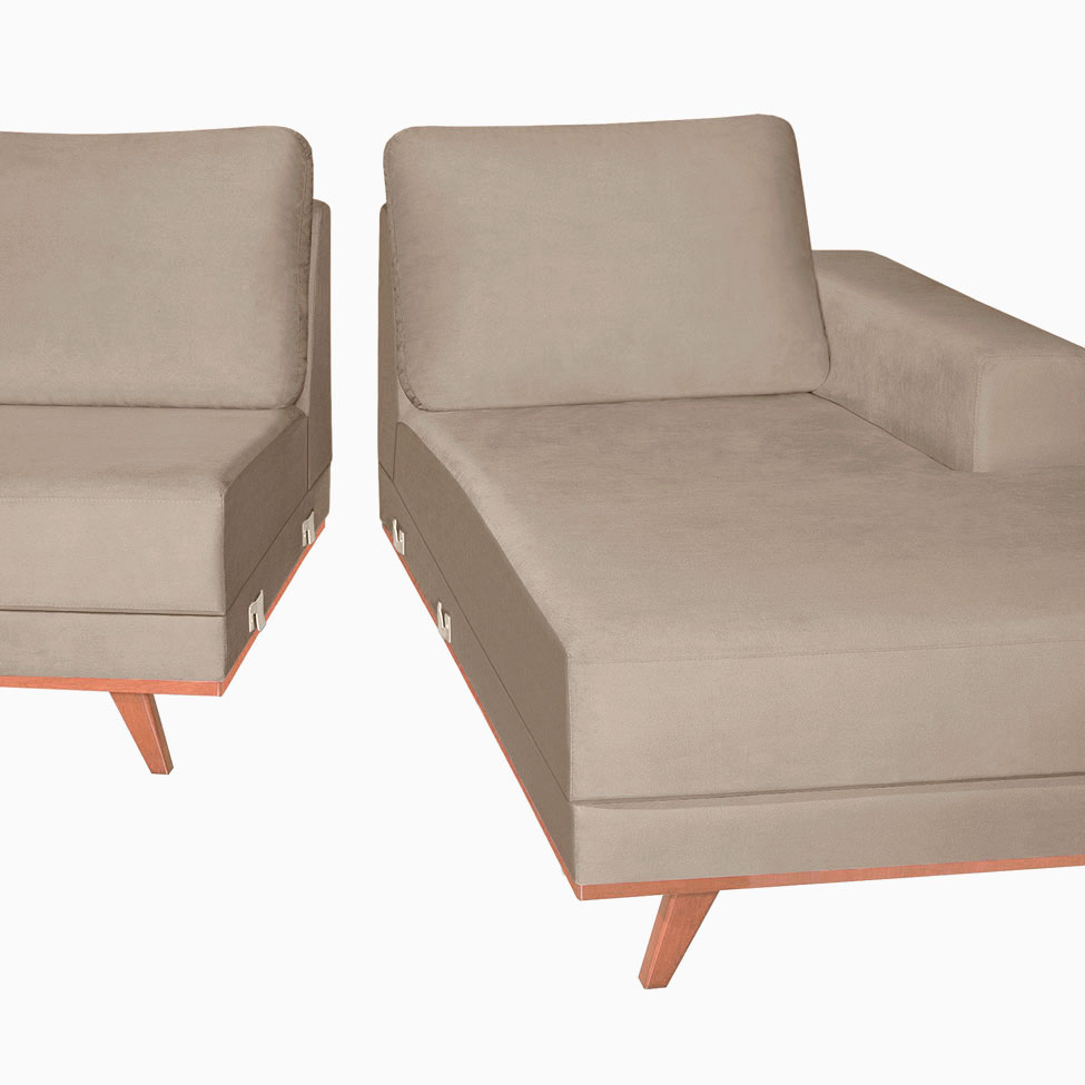 Sofá 4 Lugares Lombok com Chaise Direito Veludo Camurça