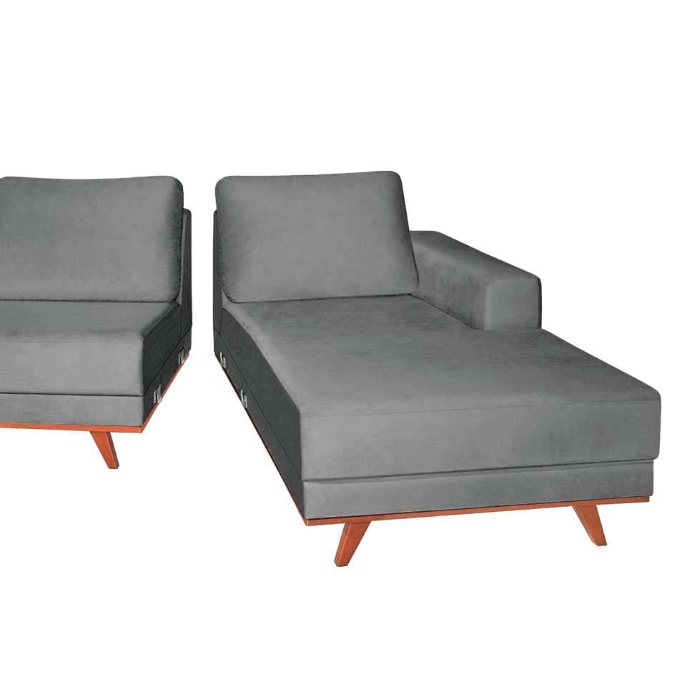 Sofá 4 Lugares Lombok com Chaise Direito Veludo Cinza