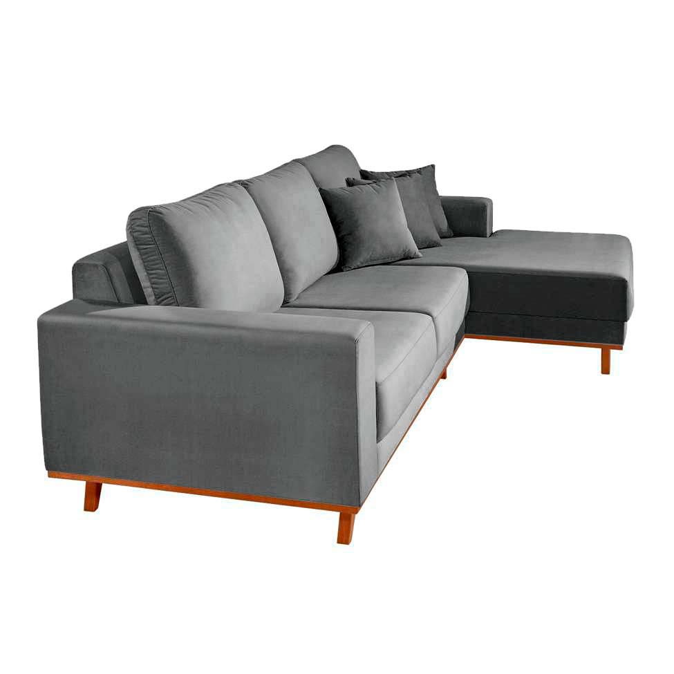 Sofá 4 Lugares Lombok com Chaise Direito Veludo Cinza