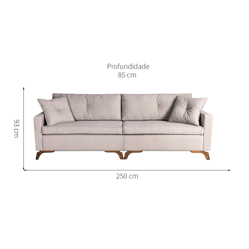 Sofá 4 Lugares Viena Linho Bege 250 cm