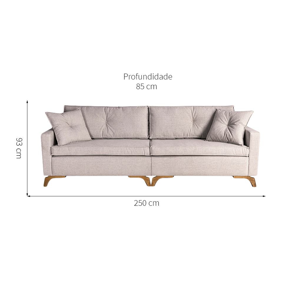 Sofá 4 Lugares Viena Linho Bege 250 cm