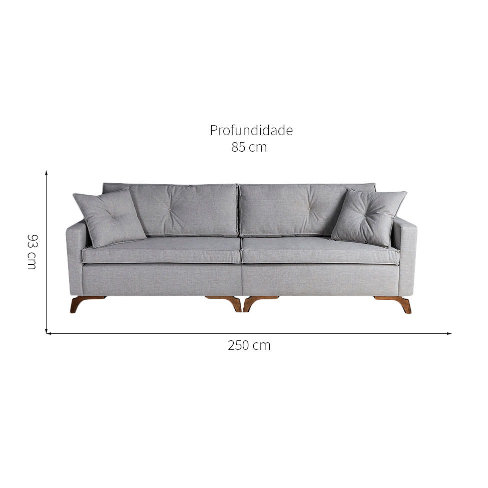 Sofá 4 Lugares Viena Linho Cinza 250 cm