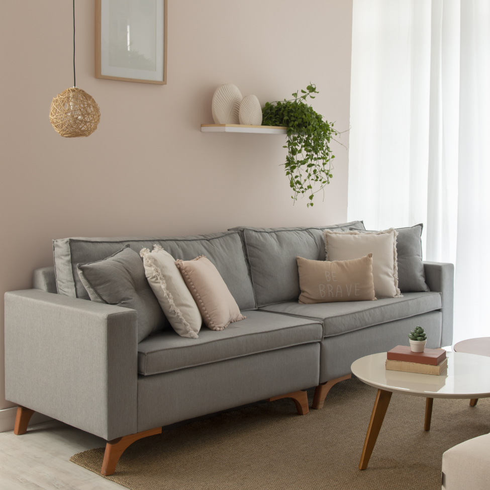 Sofá 4 Lugares Viena Linho Cinza 250 cm