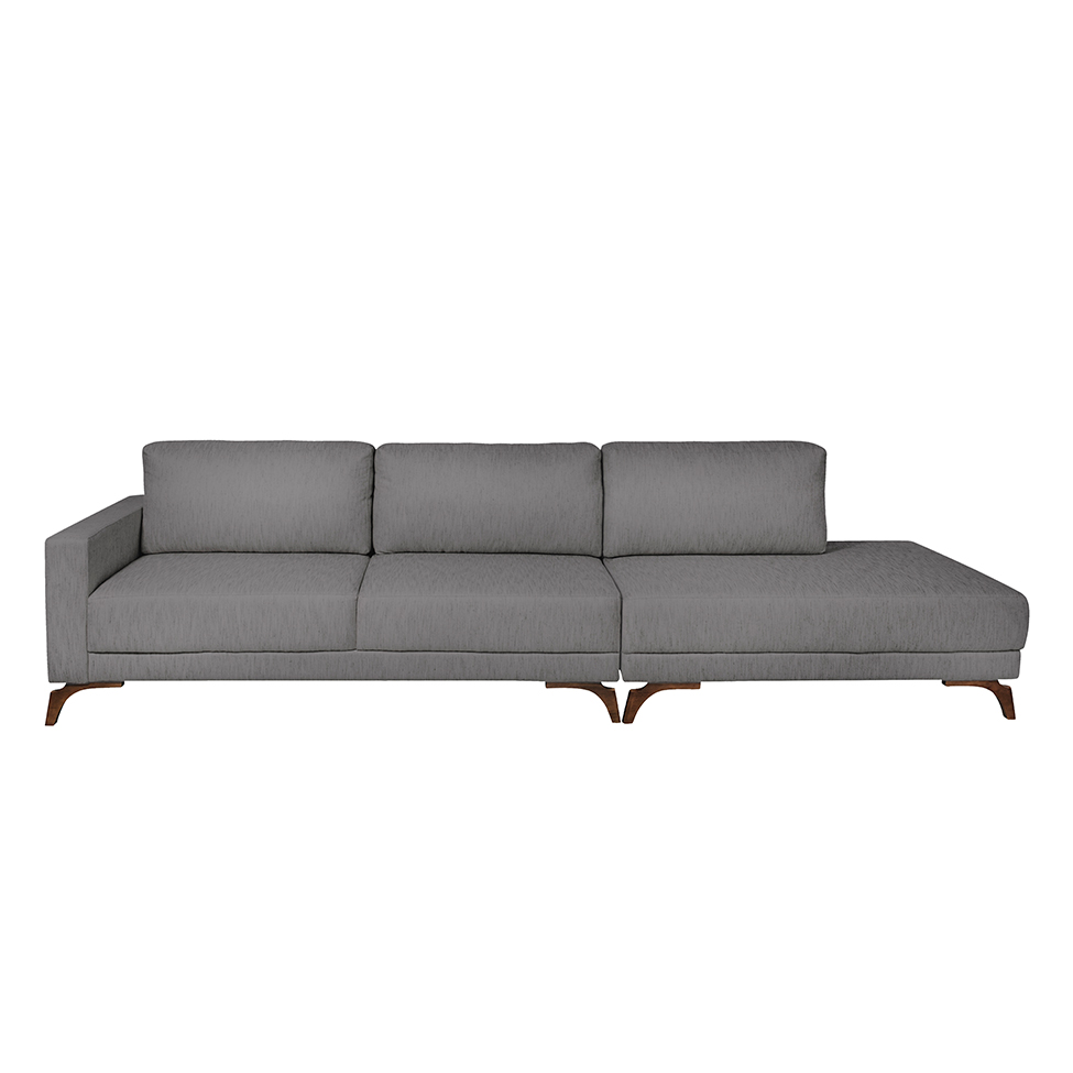 Sofá 6 Lugares Henry com Chaise Direito Veludo Cinza
