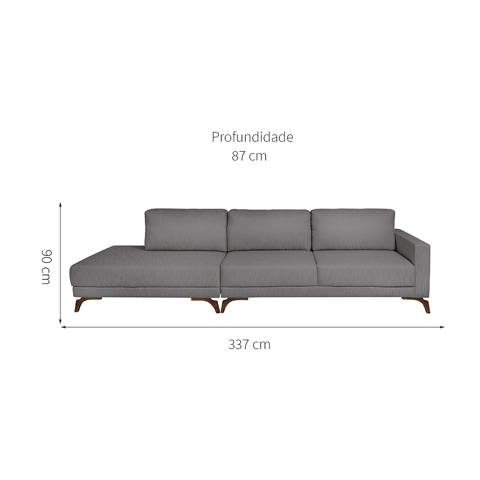 Sofá 6 Lugares Henry com Chaise Esquerdo Veludo Cinza