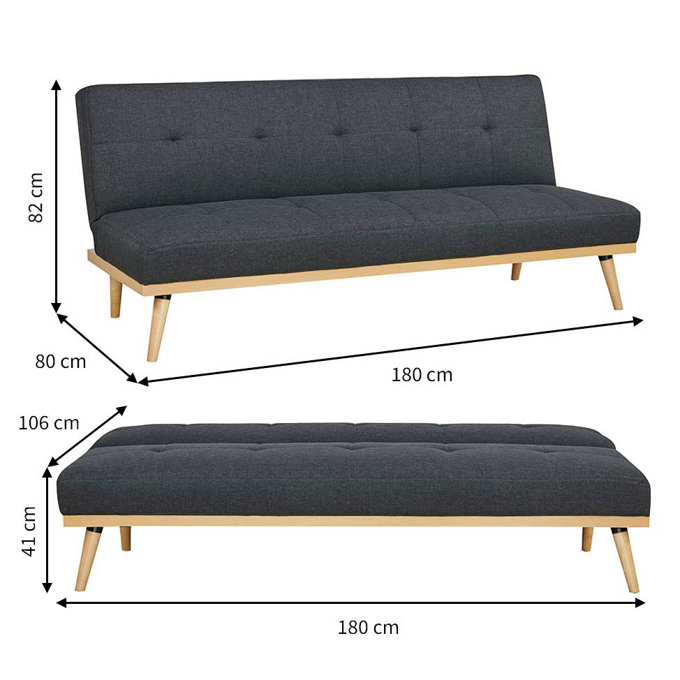 Sofá-Cama 3 Lugares Casal Córsega Cinza Escuro
