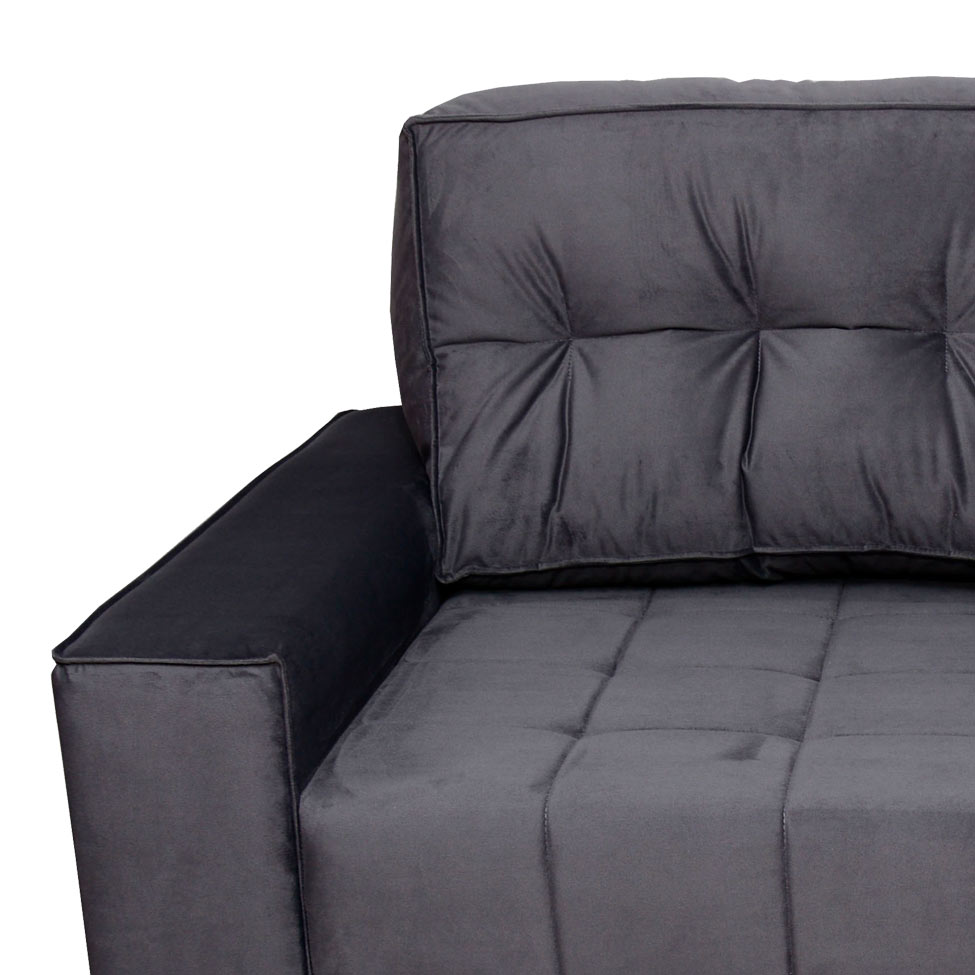 Sofá-Cama 3 Lugares Casal Murilo Veludo Chumbo