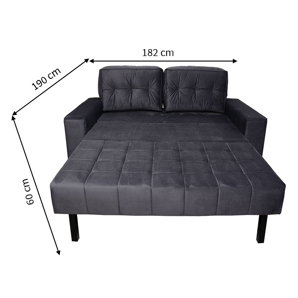 Sofá-Cama 3 Lugares Casal Murilo Veludo Chumbo
