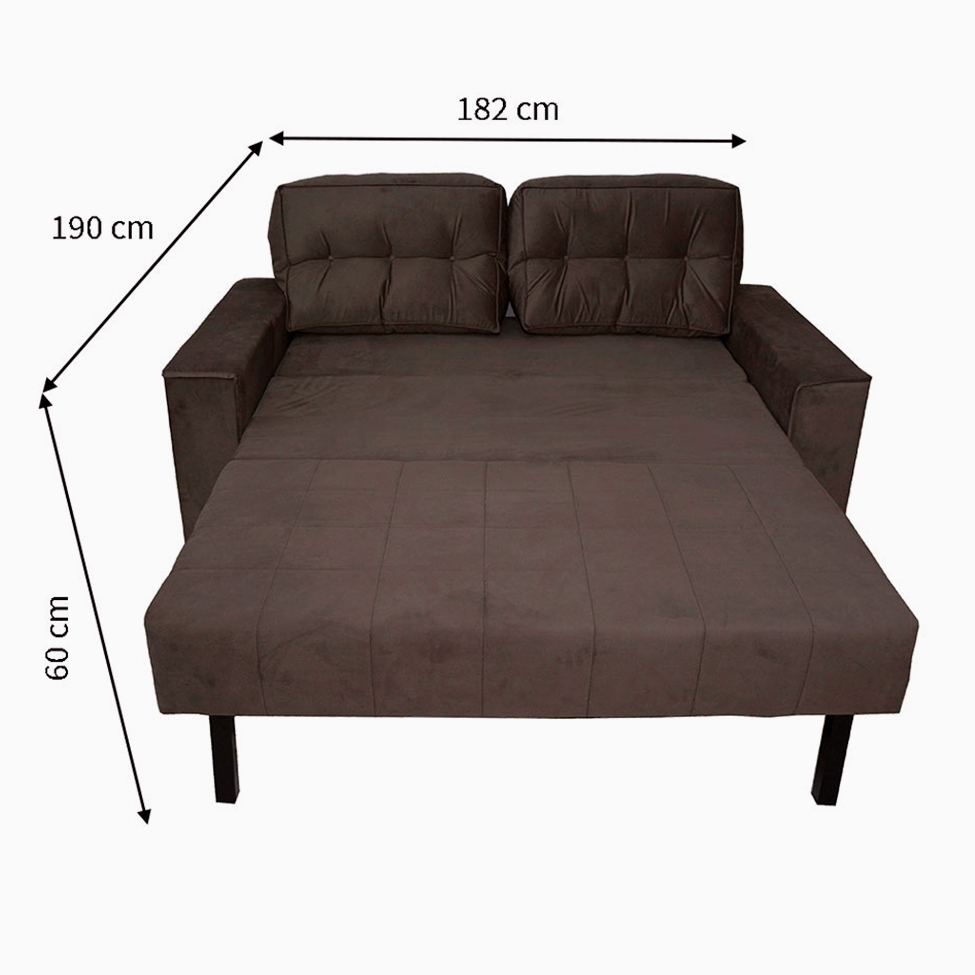 Sofá-Cama 3 Lugares Casal Murilo Veludo Marrom Escuro
