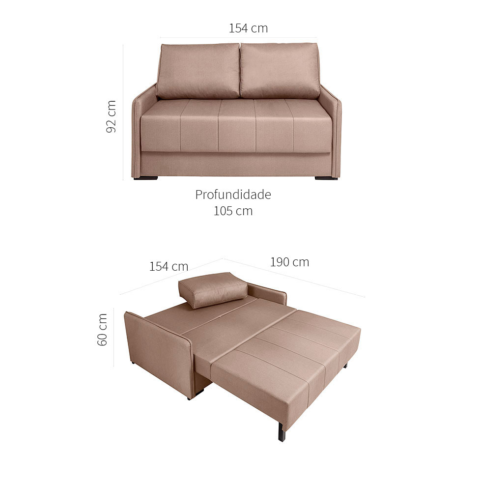 Sofá-Cama Casal 2 Lugares Isis Veludo Marrom Claro