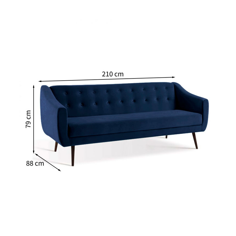 Sofá-Cama Casal 3 Lugares Beatriz Veludo Azul
