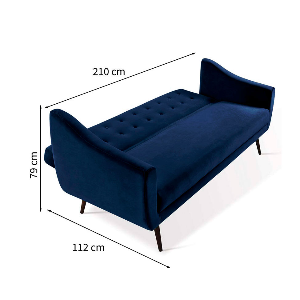 Sofá-Cama Casal 3 Lugares Beatriz Veludo Azul