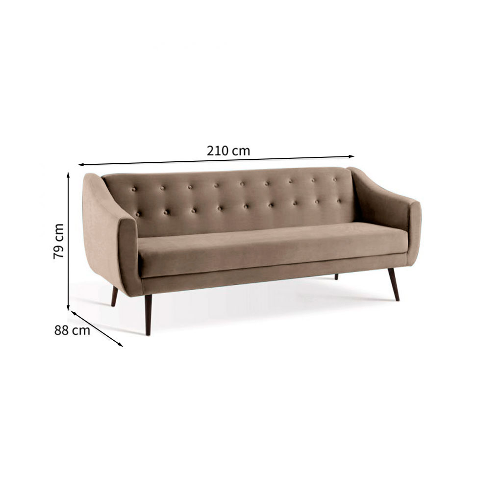 Sofá-Cama Casal 3 Lugares Beatriz Veludo Bege