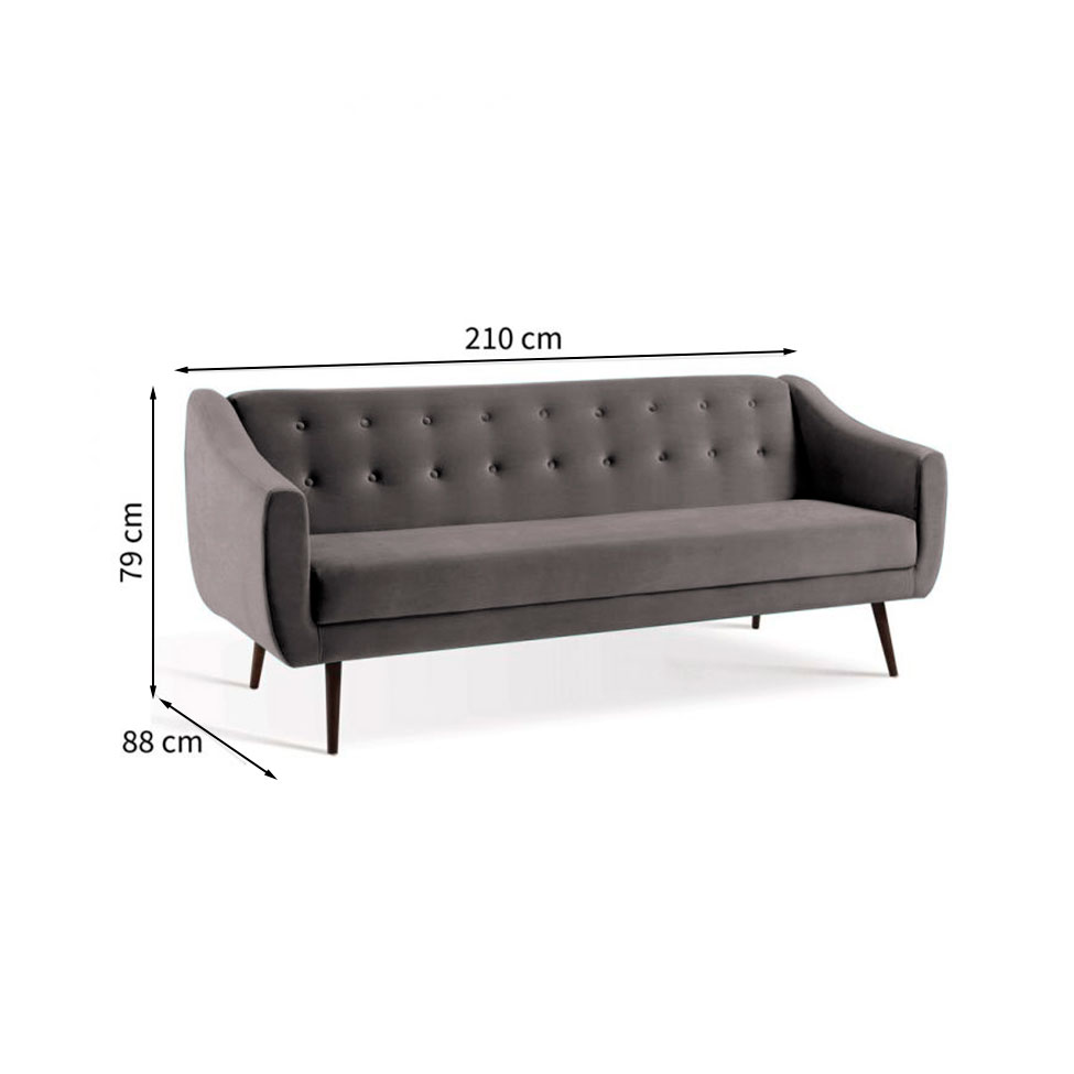 Sofá-Cama Casal 3 Lugares Beatriz Veludo Cinza