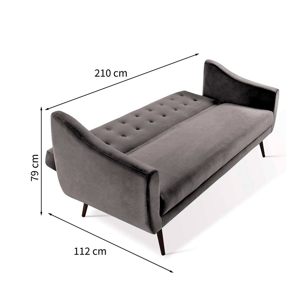 Sofá-Cama Casal 3 Lugares Beatriz Veludo Cinza