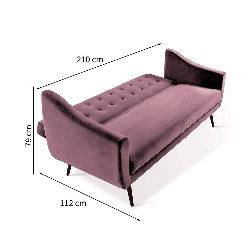 Sofá-Cama Casal 3 Lugares Beatriz Veludo Rosa