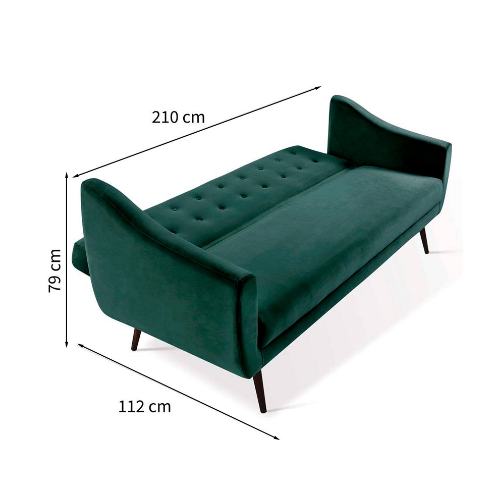 Sofá-Cama Casal 3 Lugares Beatriz Veludo Verde