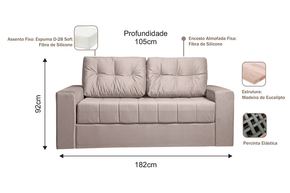Sofá-Cama Casal 3 Lugares Murilo Linho Bege