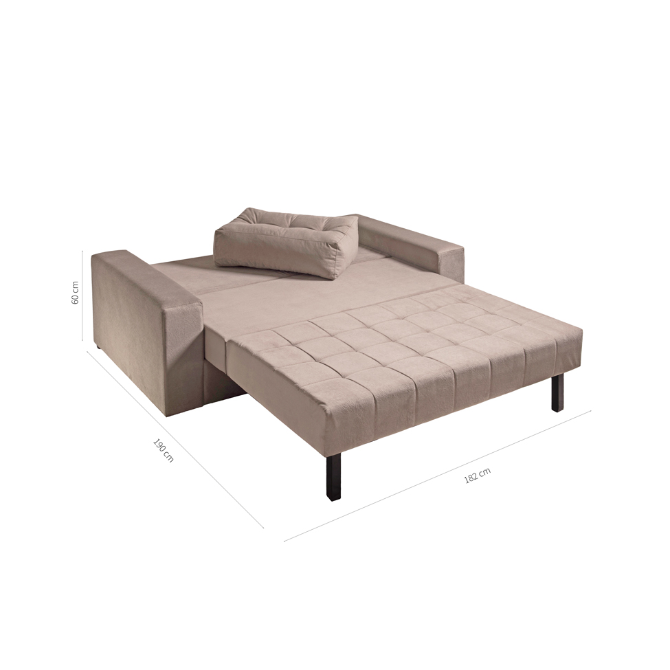 Sofá-Cama Casal 3 Lugares Murilo Veludo Marrom Claro