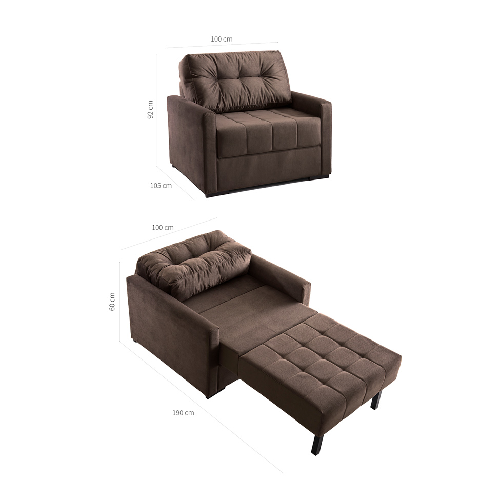 Sofá-Cama Solteiro Murilo Veludo Marrom
