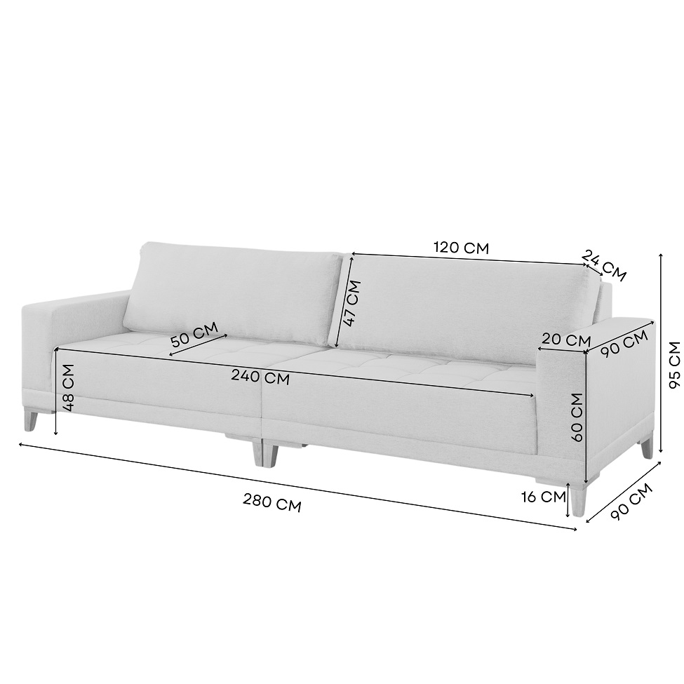 Sofá Plus Volga 4 Lugares Linho Bege 280 cm