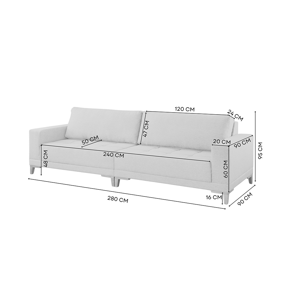 Sofá Plus Volga 4 Lugares Linho Cinza 280 cm