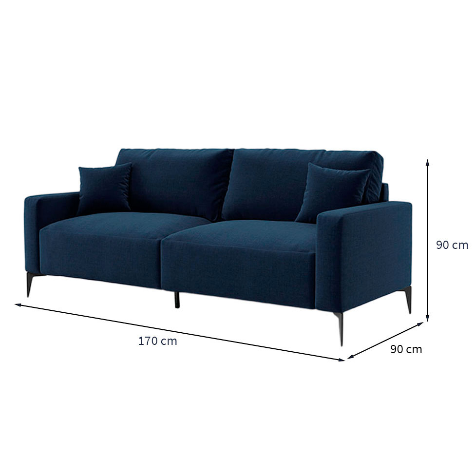 Sofá Unne 2 Lugares com Molas Ensacadas Linho Azul Marinho 170 cm