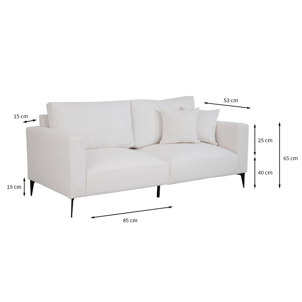 Sofá Unne 3 Lugares com Molas Ensacadas Bouclé Off White 200 cm