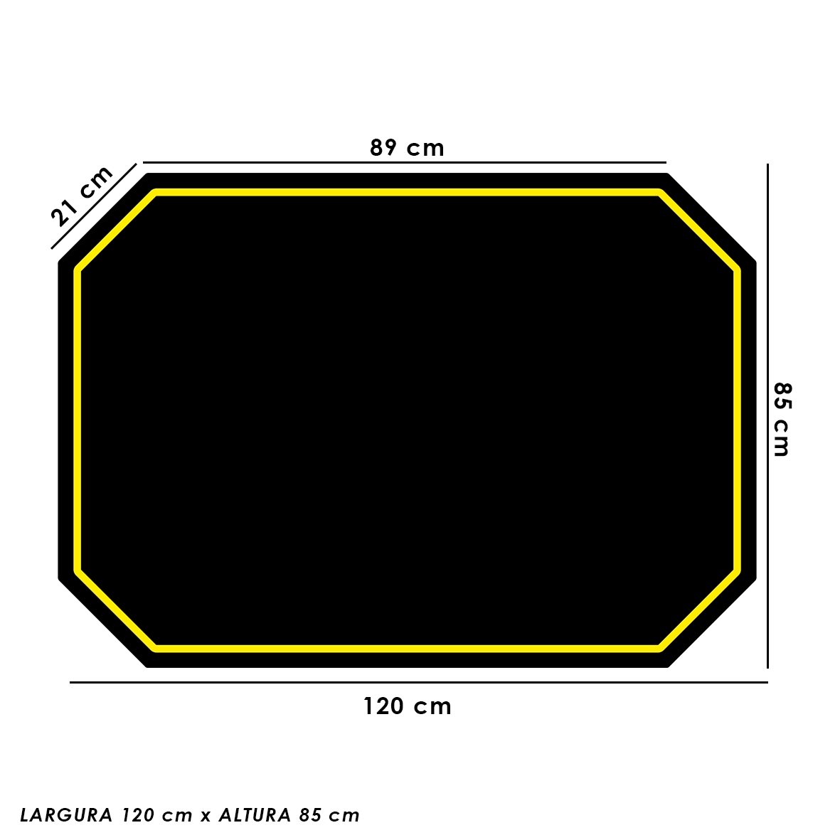 Protetor de Piso Tapete para Cadeira Gamer 1,20x85cm Preto com Borda Amarelo