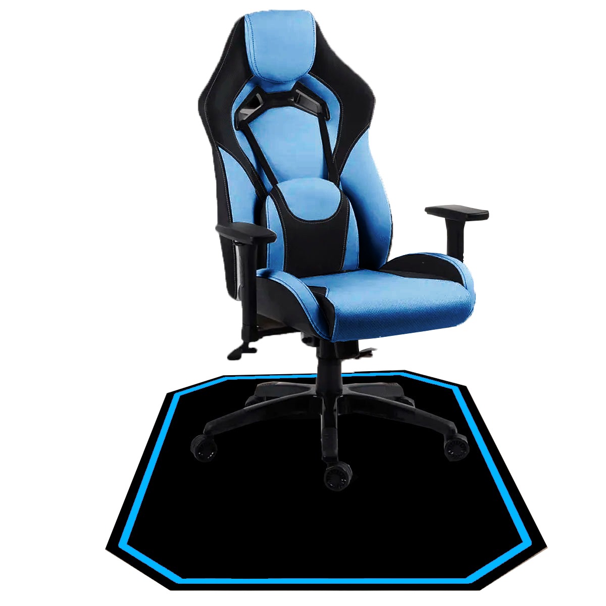 Protetor de Piso Tapete para Cadeira Gamer 1,20x85cm Preto com Borda Azul