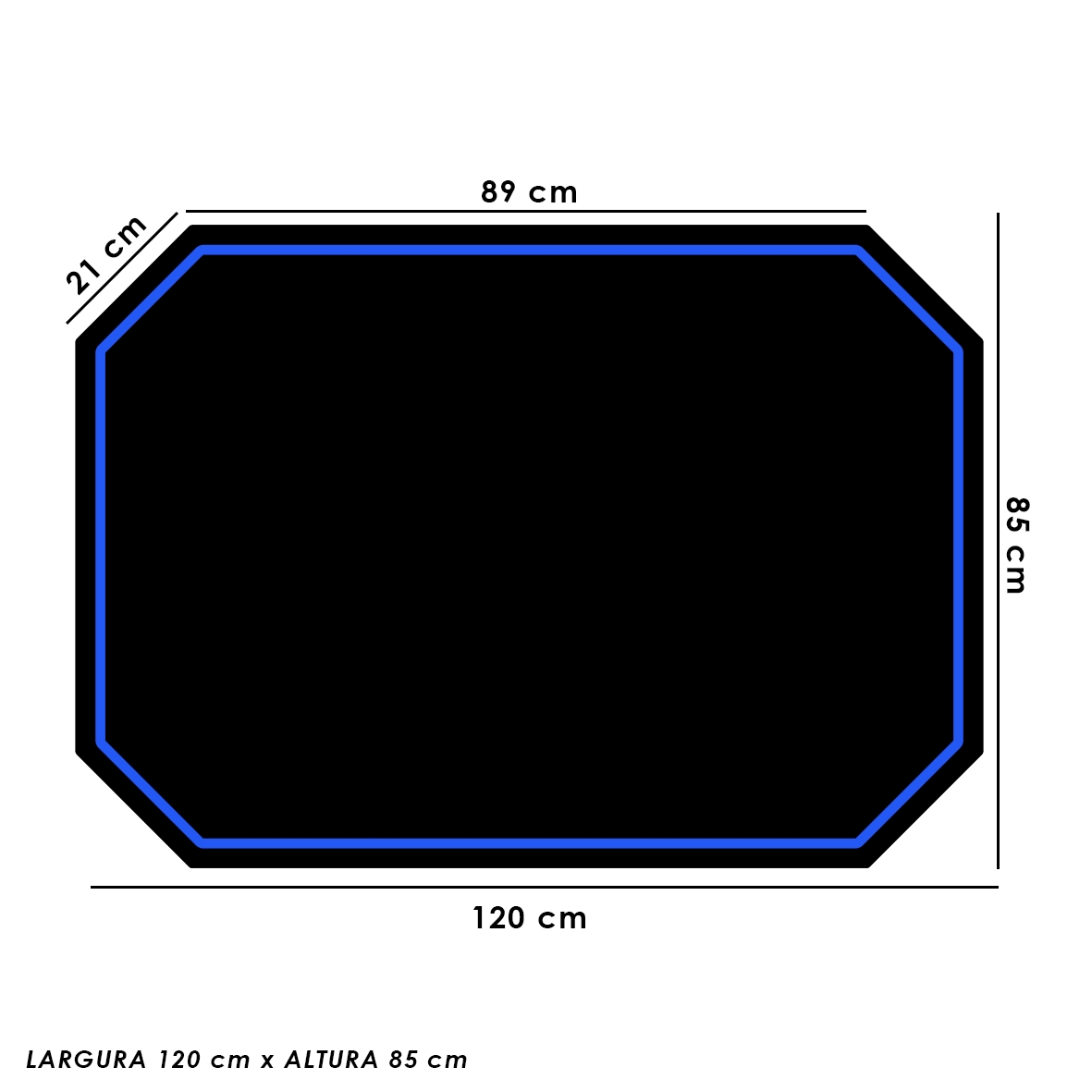 Protetor de Piso Tapete para Cadeira Gamer 1,20x85cm Preto com Borda Azul