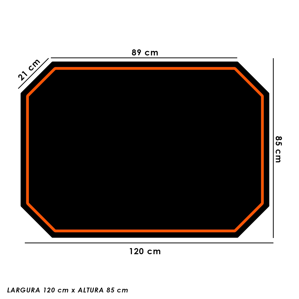 Protetor de Piso Tapete para Cadeira Gamer 1,20x85cm Preto com Borda Laranja