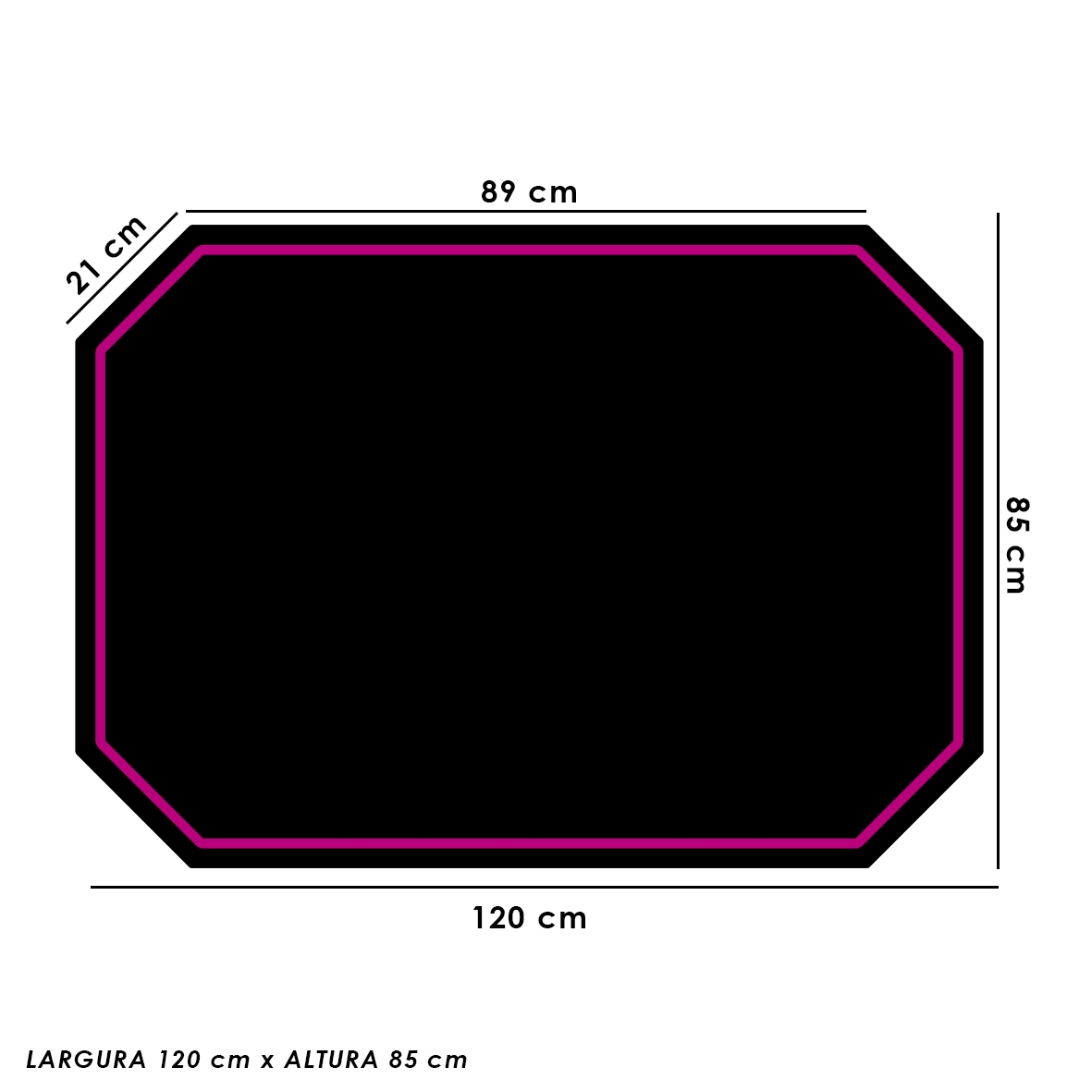 Protetor de Piso Tapete para Cadeira Gamer 1,20x85cm Preto com Borda Rosa