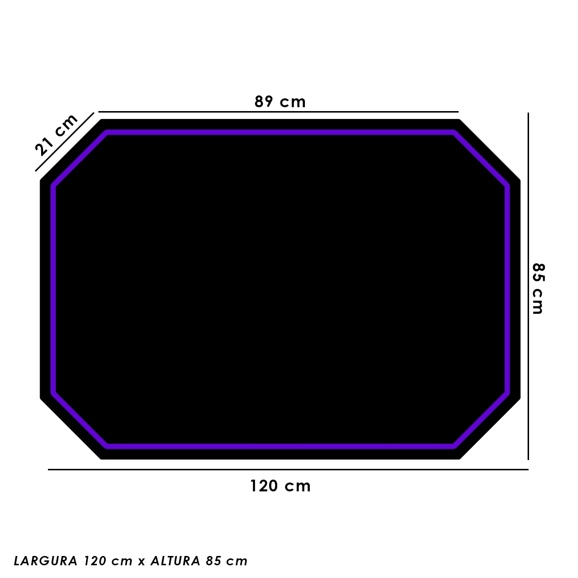 Protetor de Piso Tapete para Cadeira Gamer 1,20x85cm Preto com Borda Roxo