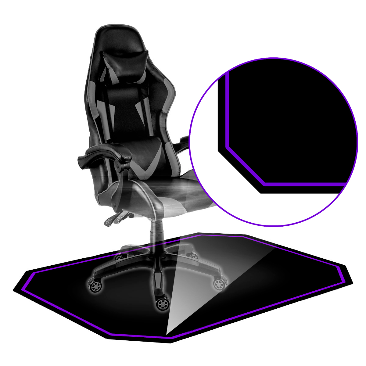 Protetor de Piso Tapete para Cadeira Gamer 1,20x85cm Preto com Borda Roxo
